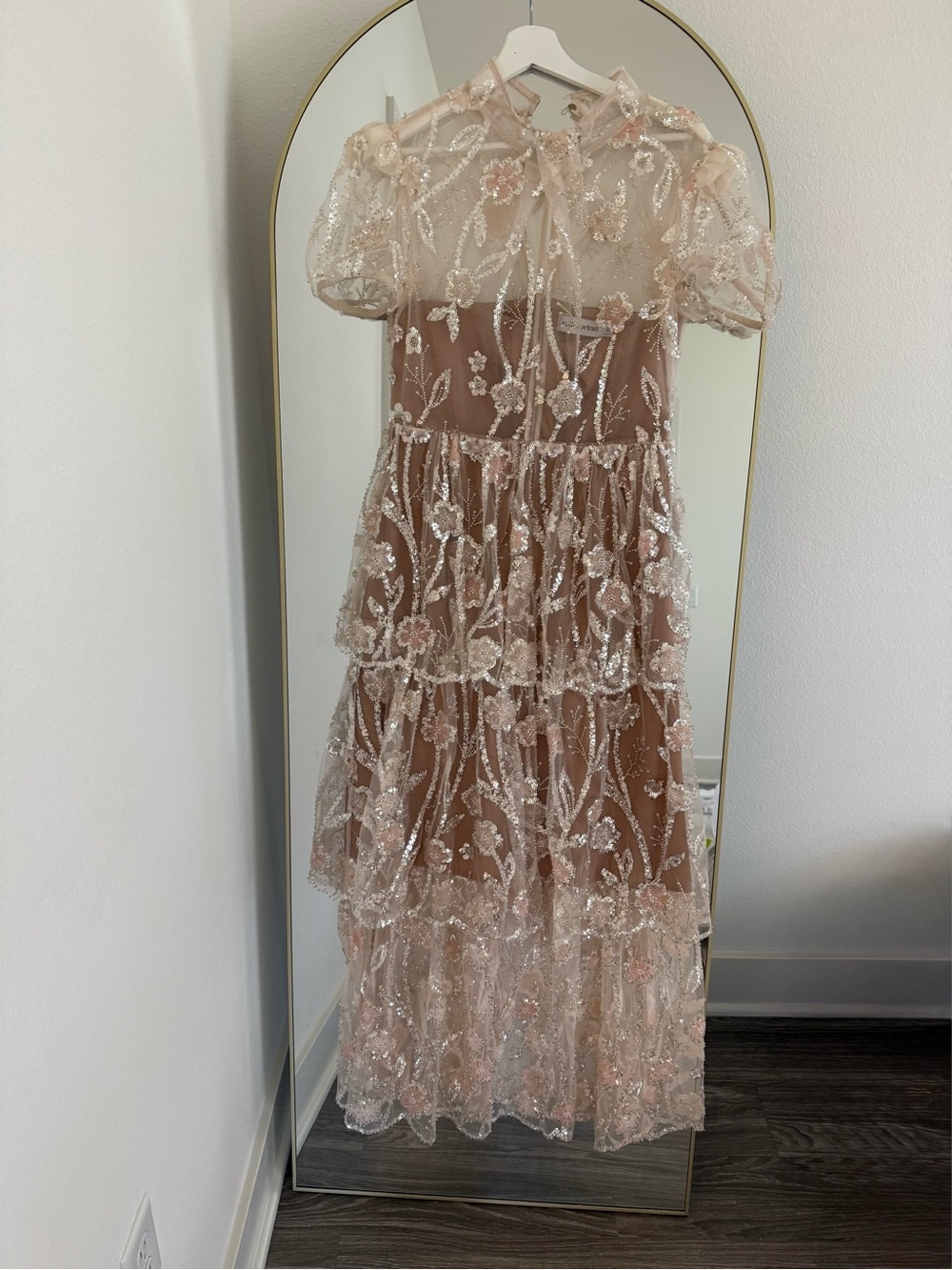 Self-Portrait Blush Embroidered Tiered Maxi Dress Size US8, UK 12 - Picture 8 of 8
